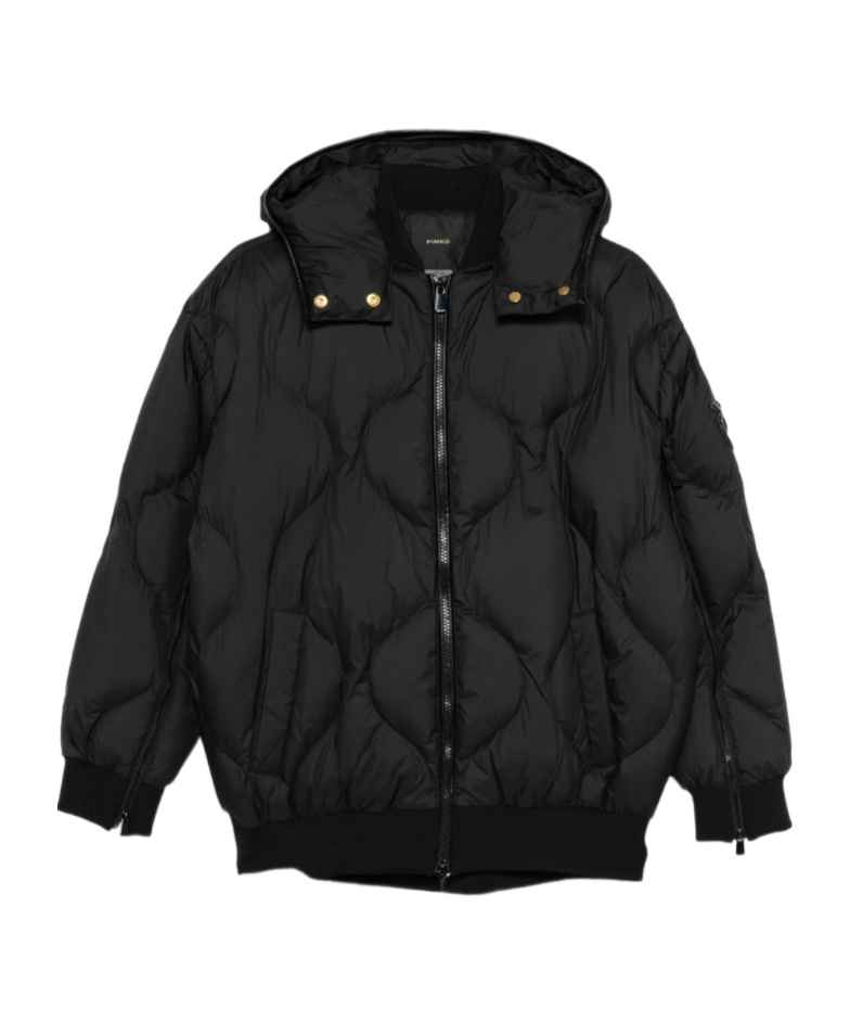 Pinko Padded Bomber Jacket With Hood In Black