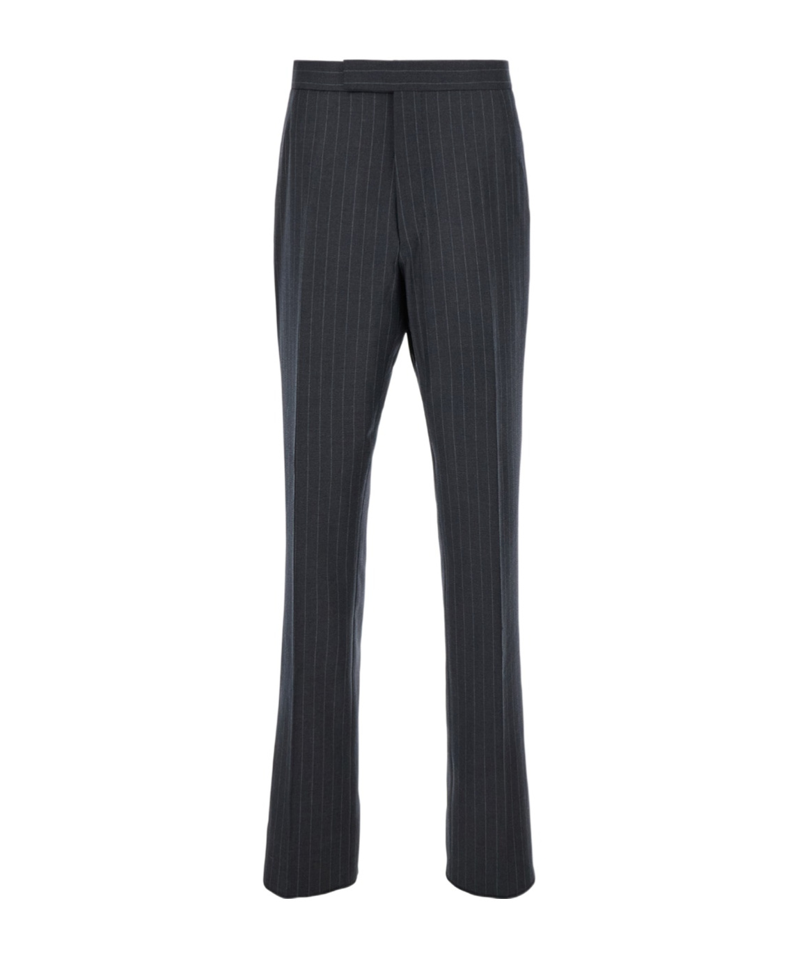 Thom Browne Grey Pinstripe Pants With Concealed Closure In Wool Man In Black