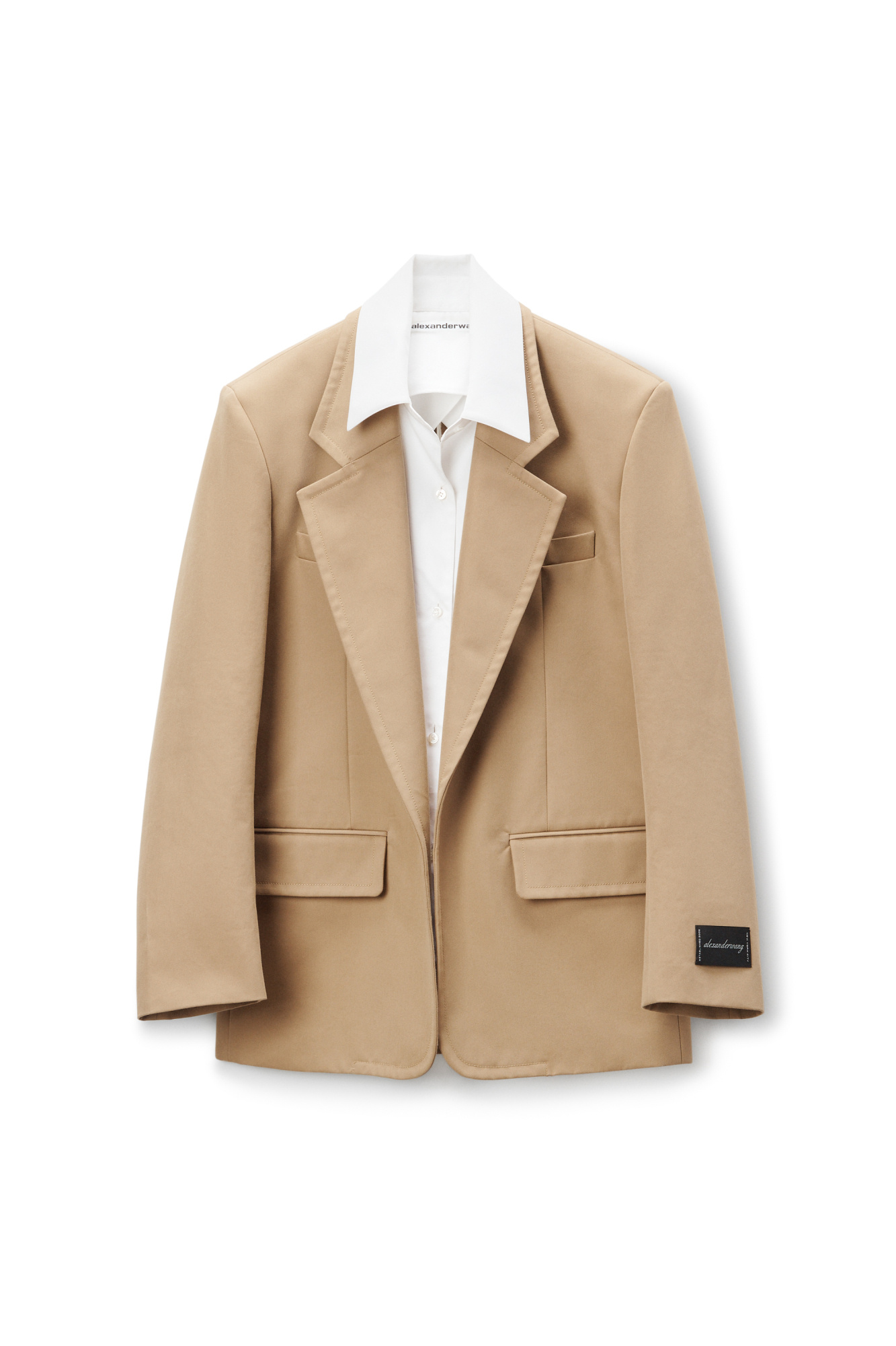 Alexander Wang Prestyled Oversized Boxy Blazer W/ Poplin Dickie In Nude