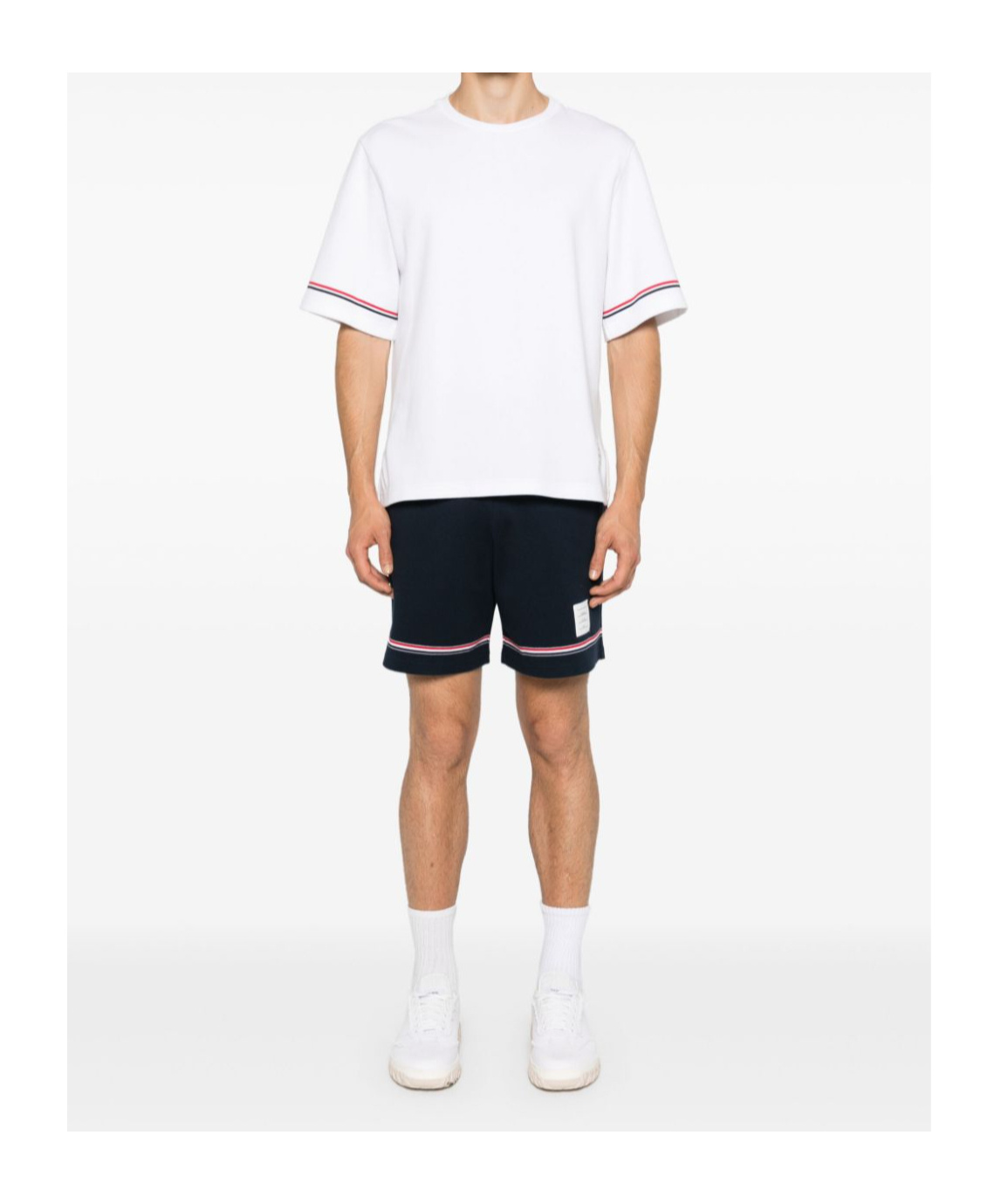 Thom Browne White Crewneck T-shirt With Rwb Detail On Neck And Sleeve In White