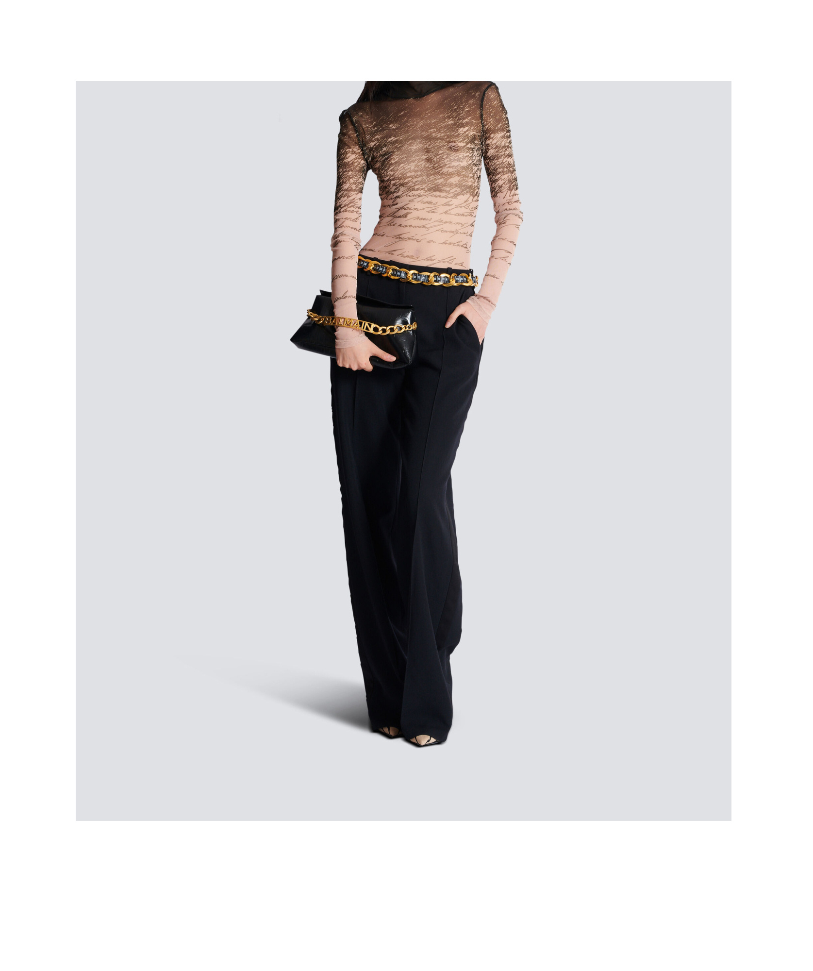 Shop Balmain 1945 Soft Clutch In Crinkled Calfskin Leather In Black