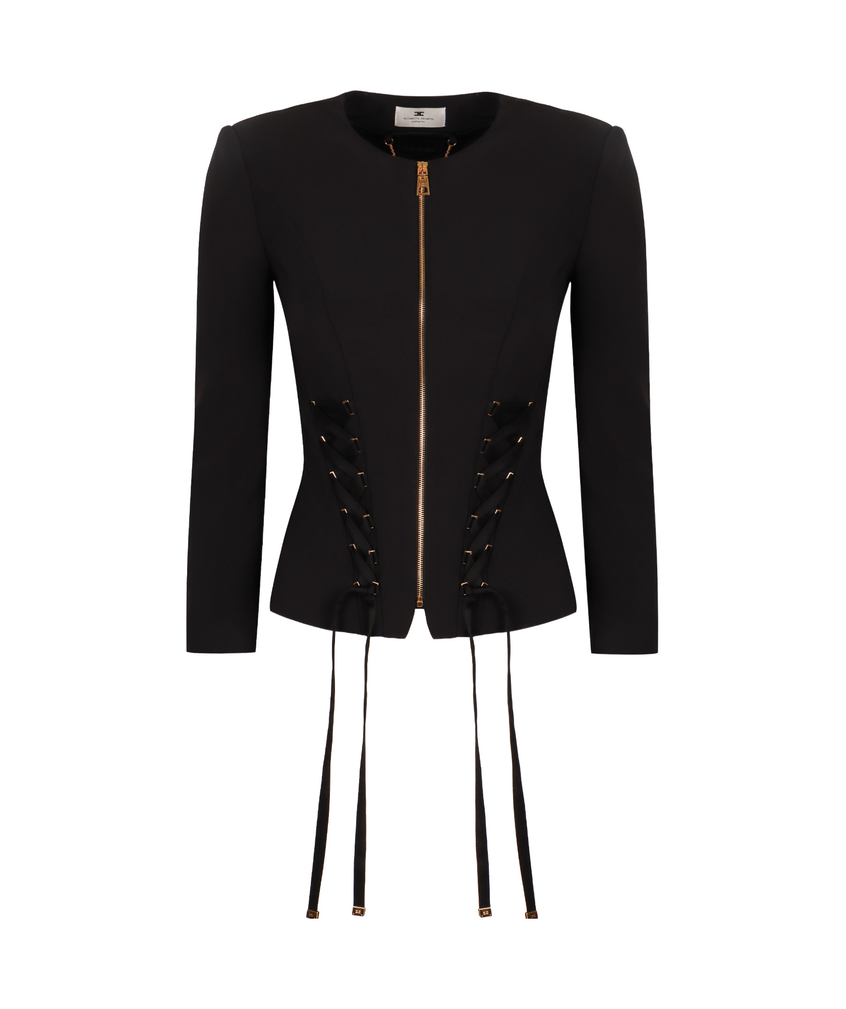 Elisabetta Franchi Diagonal Lace Jacket In Black