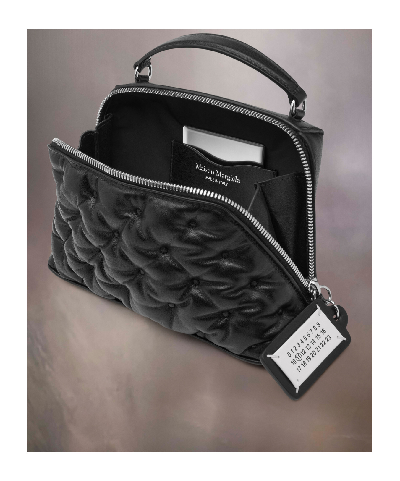 Maison Margiela Quilted Texture Shoulder Bag With Detachable Strap In Black