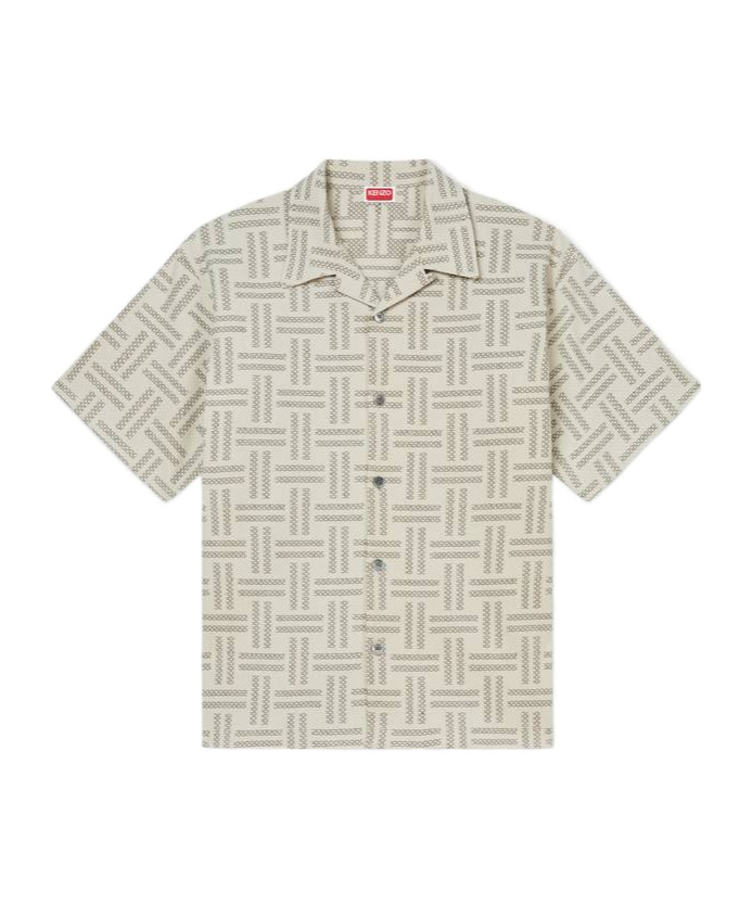 Kenzo Camicia In Cotone Stretch Ricamato Uomo In White