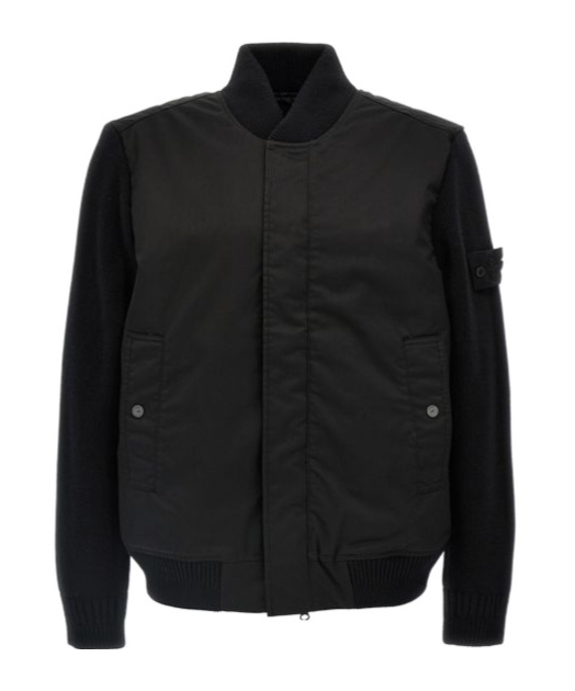 Stone Island Performance Twill Wool Bomber Jacket In Black