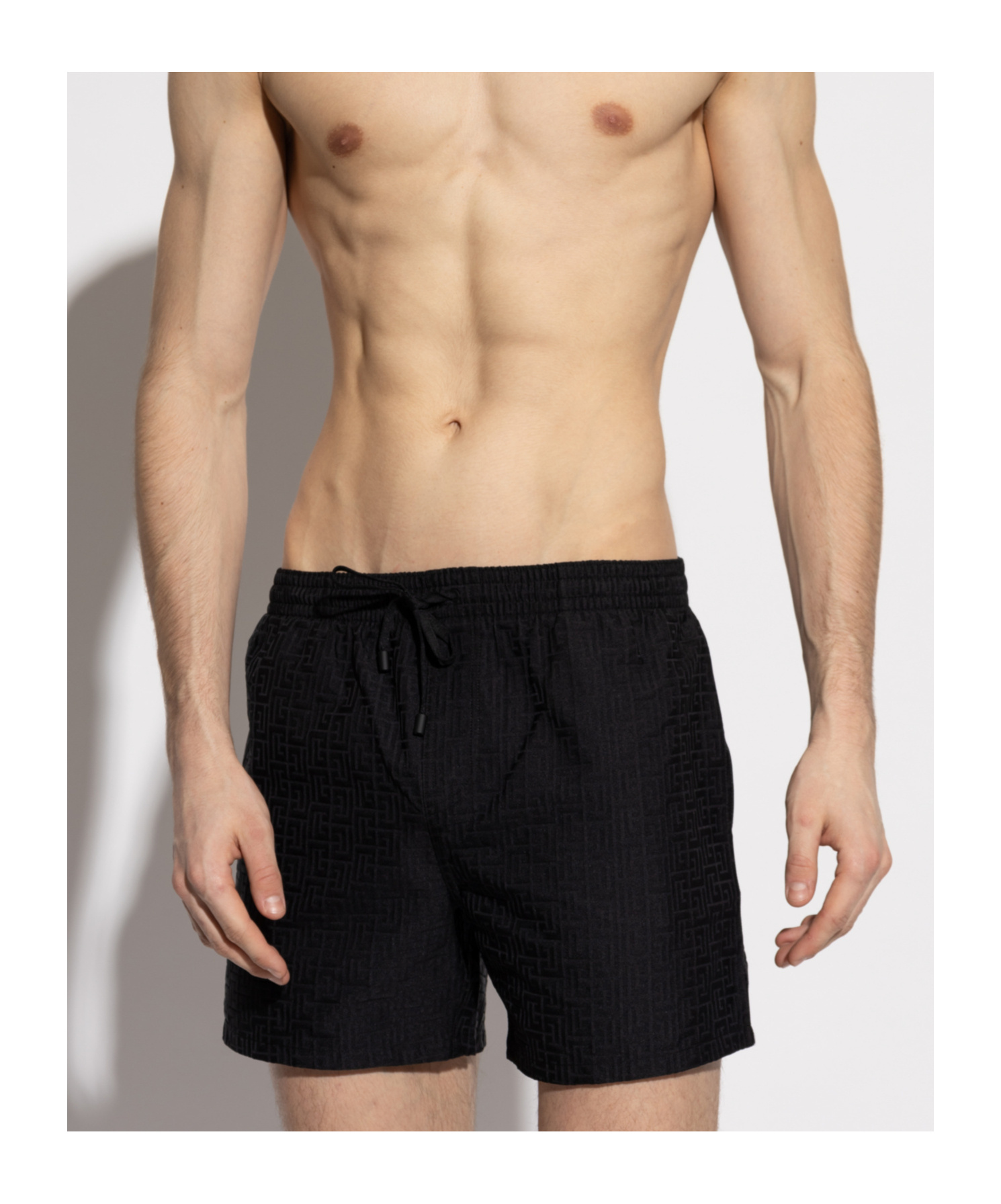 Shop Balmain Labyrinth Printed Swim Shorts In Black
