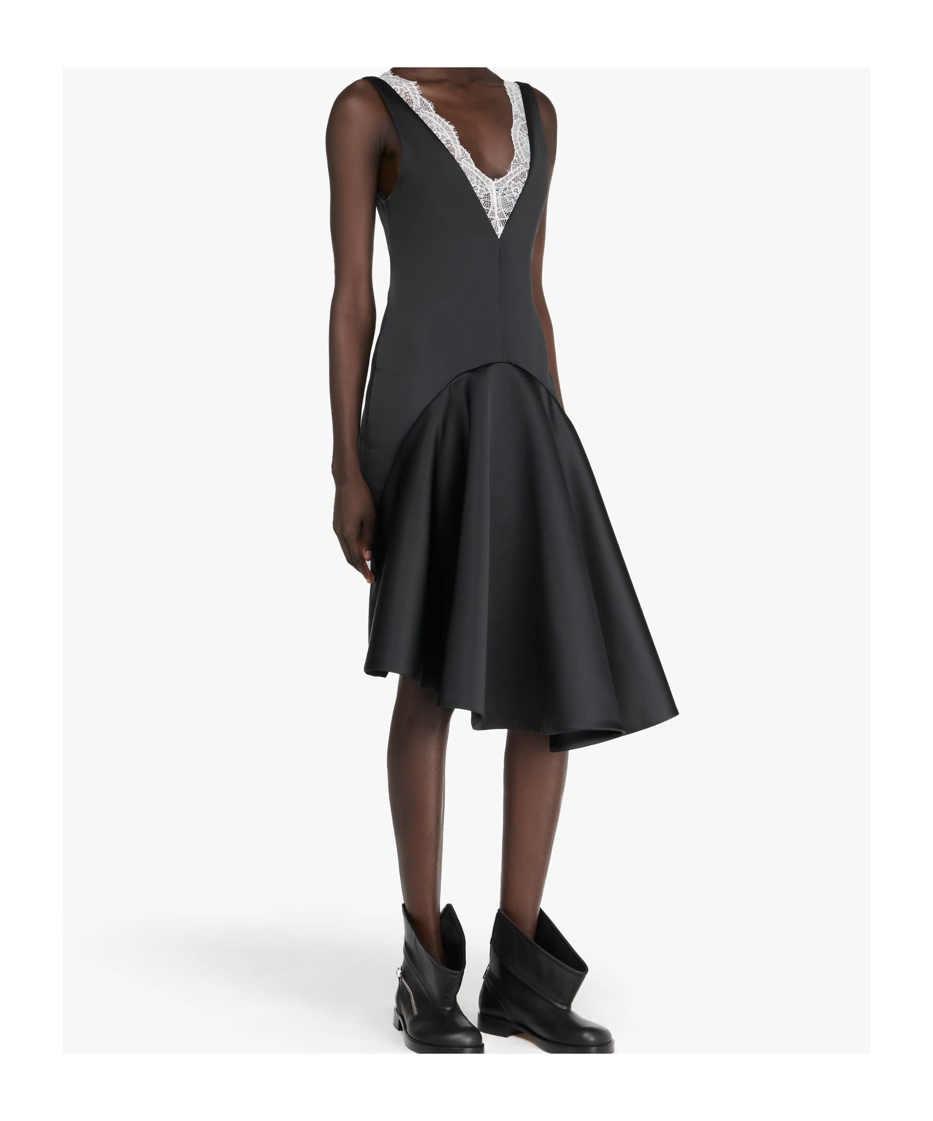 Jw Anderson Draped Hem V Neck Dress In Black