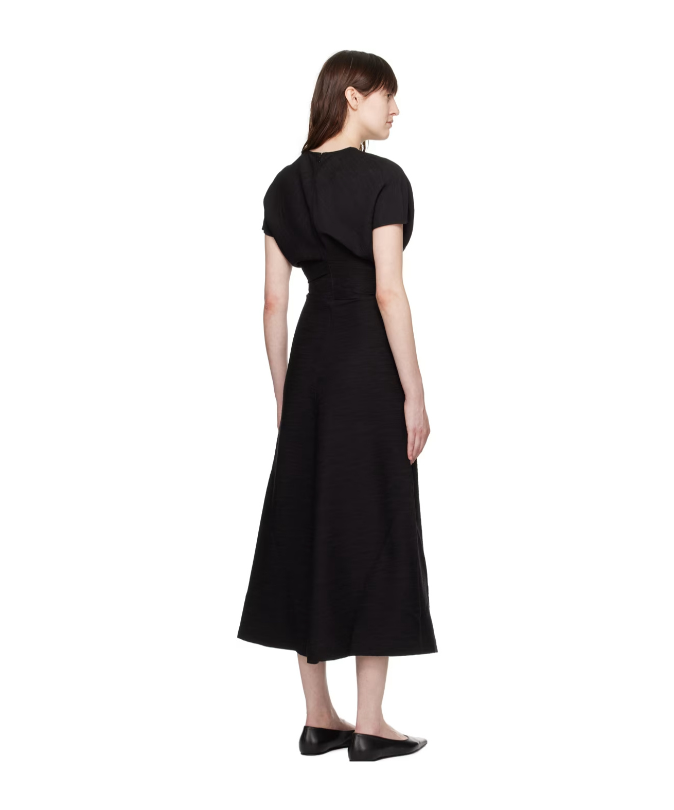 Shop Totême Slouch-waist Plissé Midi Dress In Black