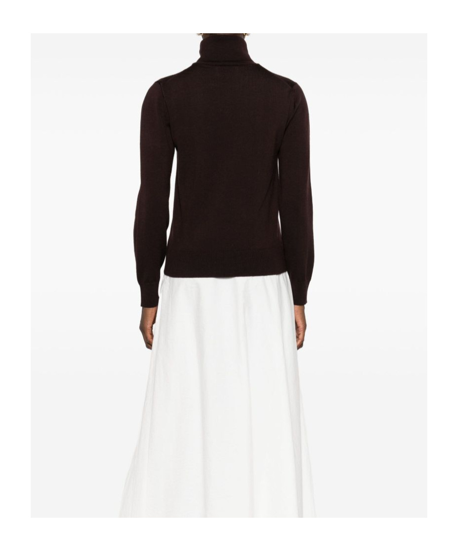 Alpha Studio Classic Turtleneck Sweater In Rich Brown Merino Wool In Brown