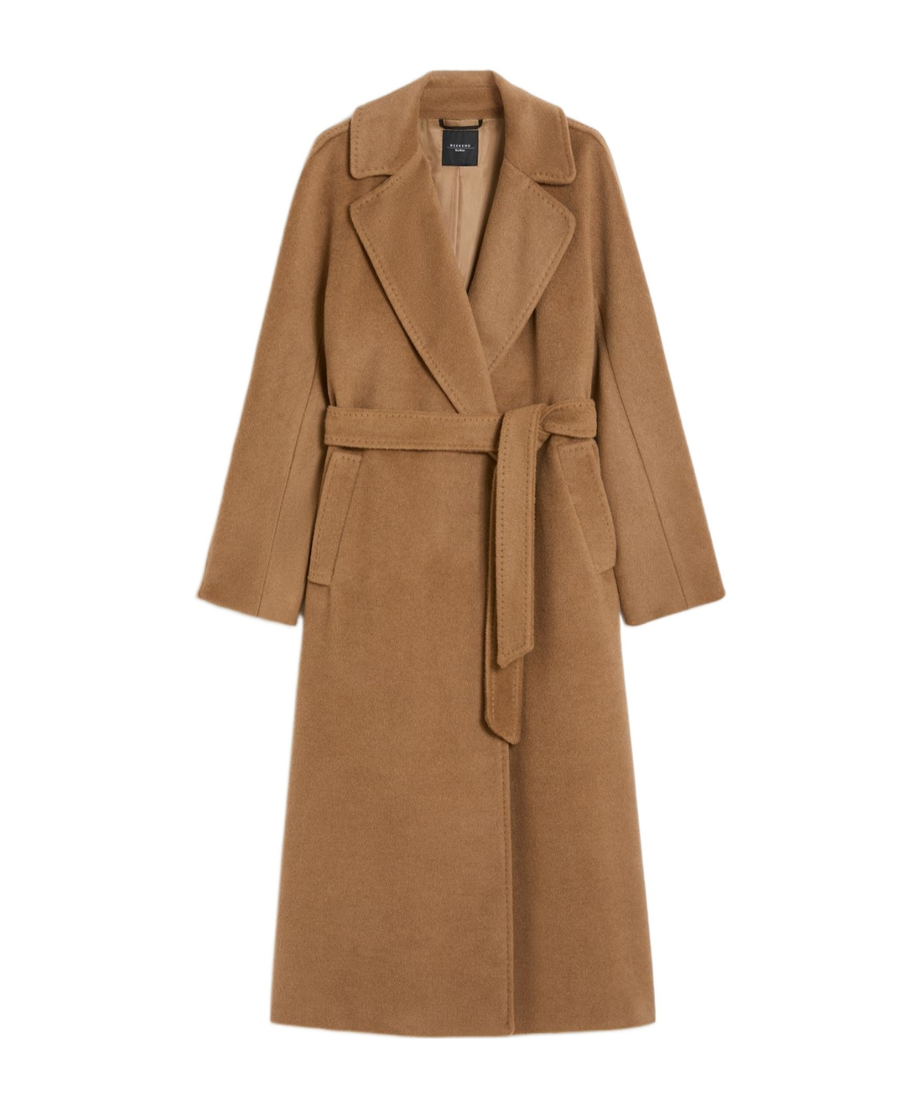 Weekend Max Mara Tempera Belted Long-sleeved Coat In Brown