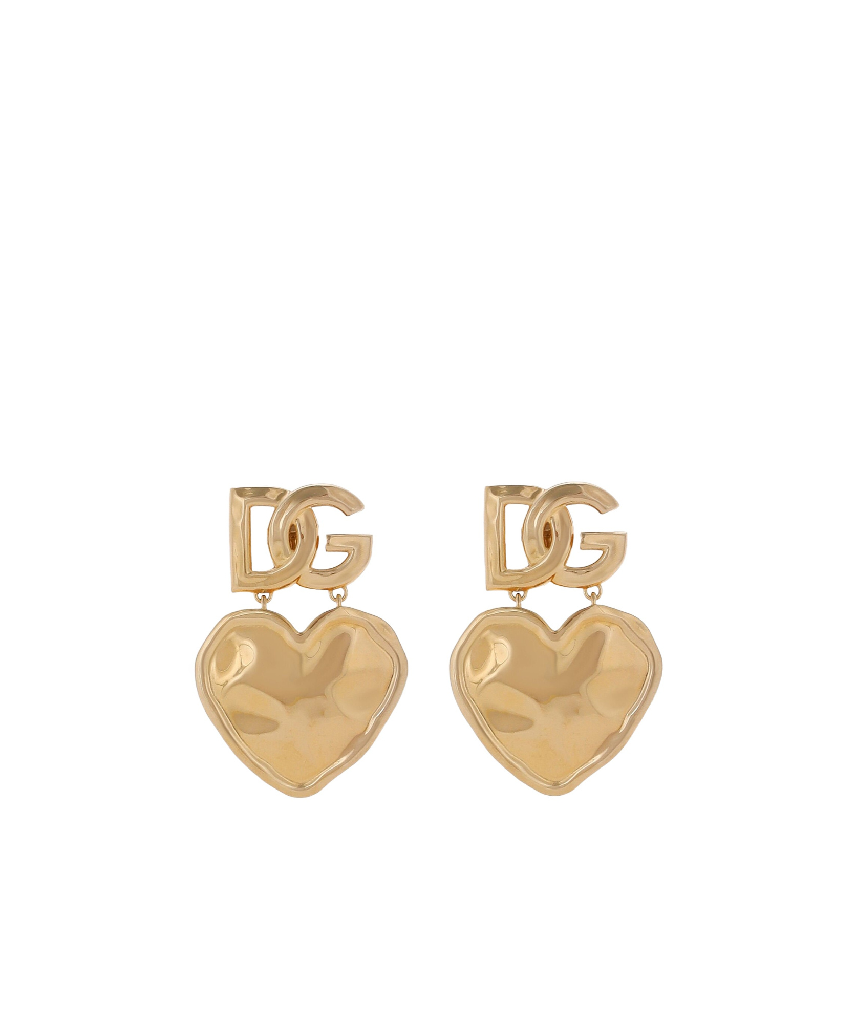 Dolce & Gabbana Drop Earrings With Hearts And Dg Logo In Yellow