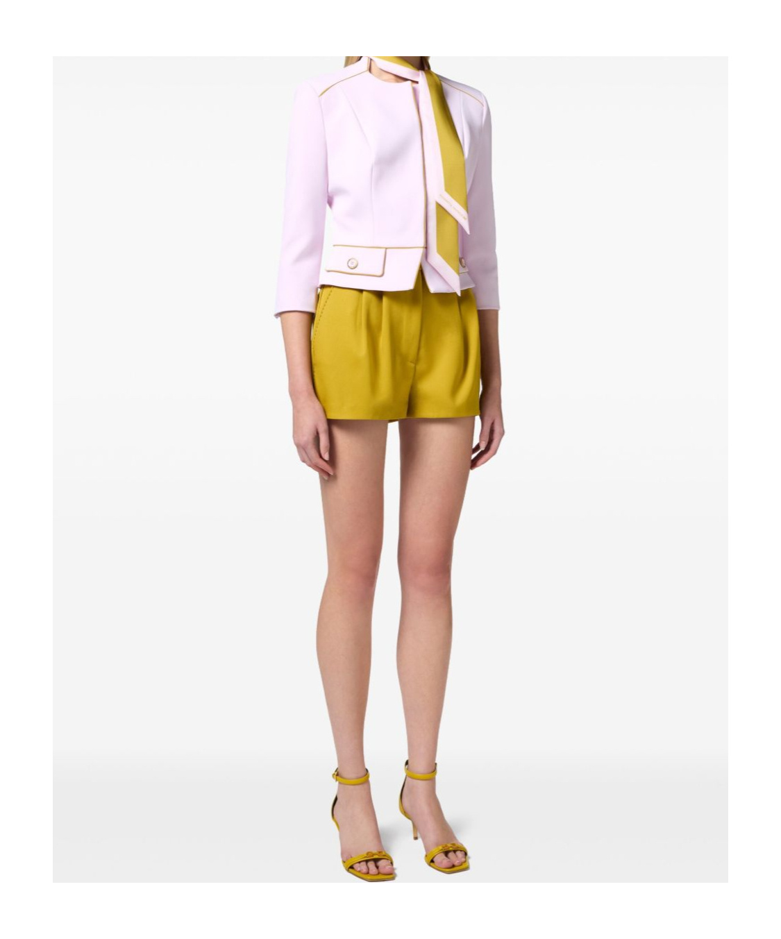 Elisabetta Franchi Cropped Tailored Jacket With High Neckline In White