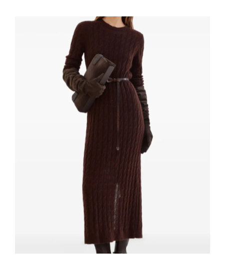 Brunello Cucinelli Sequined Cable-knit Midi Dress In Burgundy