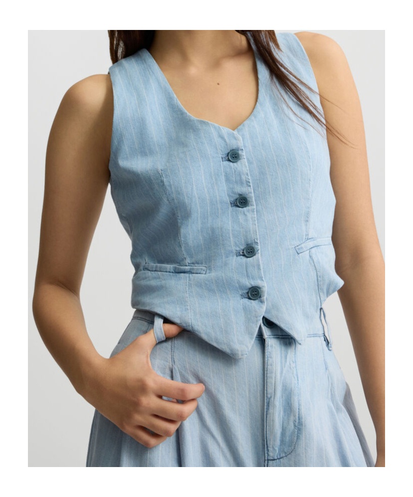 Liu •jo Pinstripe Denim Waistcoat In Light Denim