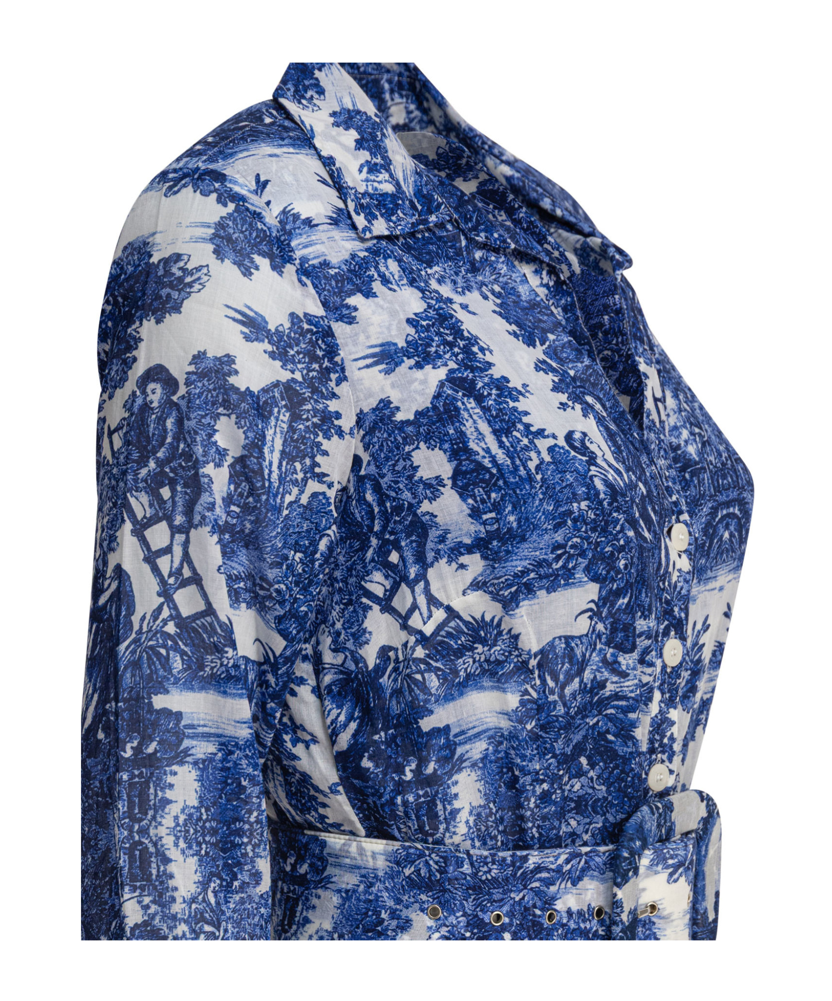 Samantha Sung Toile-print Belted Midi Dress In Blue