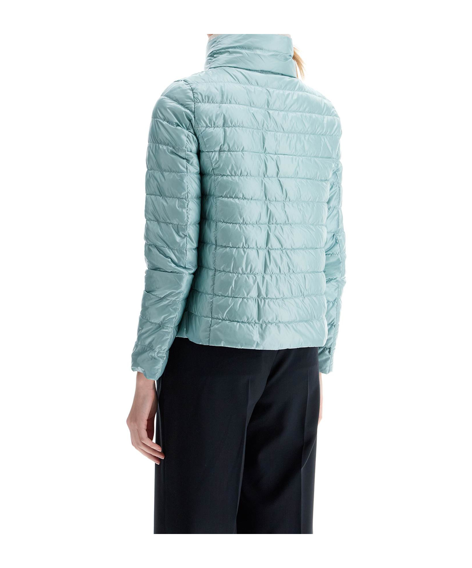 Herno Short Puffer Jacket In Ice Blue Nylon With Metal Buttons In Blue