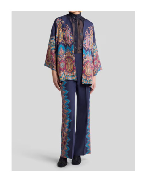 Etro Silk Twill Kesa With Placed Print In Multi
