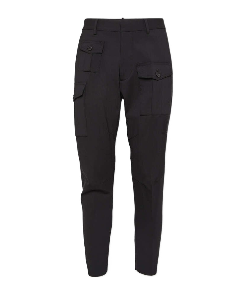 Dsquared2 Tapered Cotton Cargo Trousers In Black