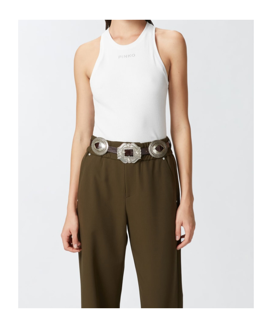 Pinko Ribbed Camisole Top With Logo In White