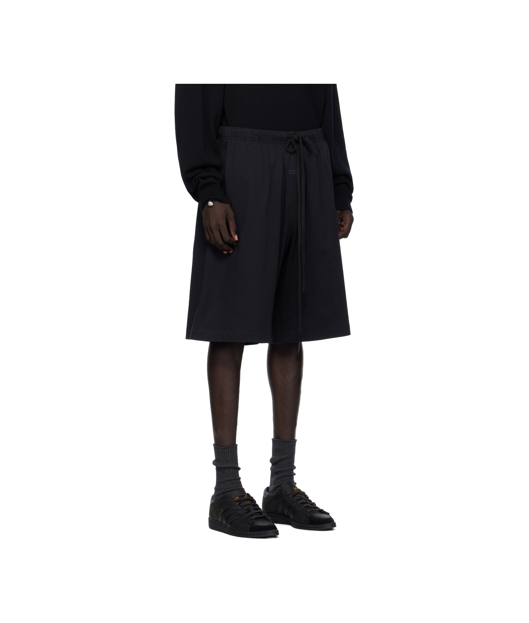 Essentials Embossed Patch Drawstring Shorts In Black
