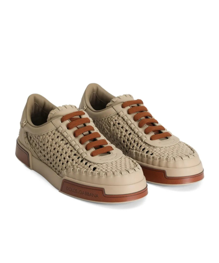 Dolce & Gabbana Cappuccino Leather Portofino Sneakers In Nude