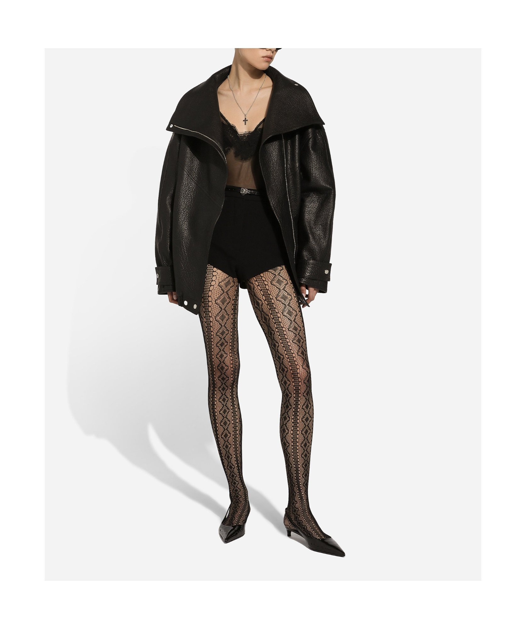Dolce & Gabbana Oversized Zip-up Leather Biker Jacket In Black