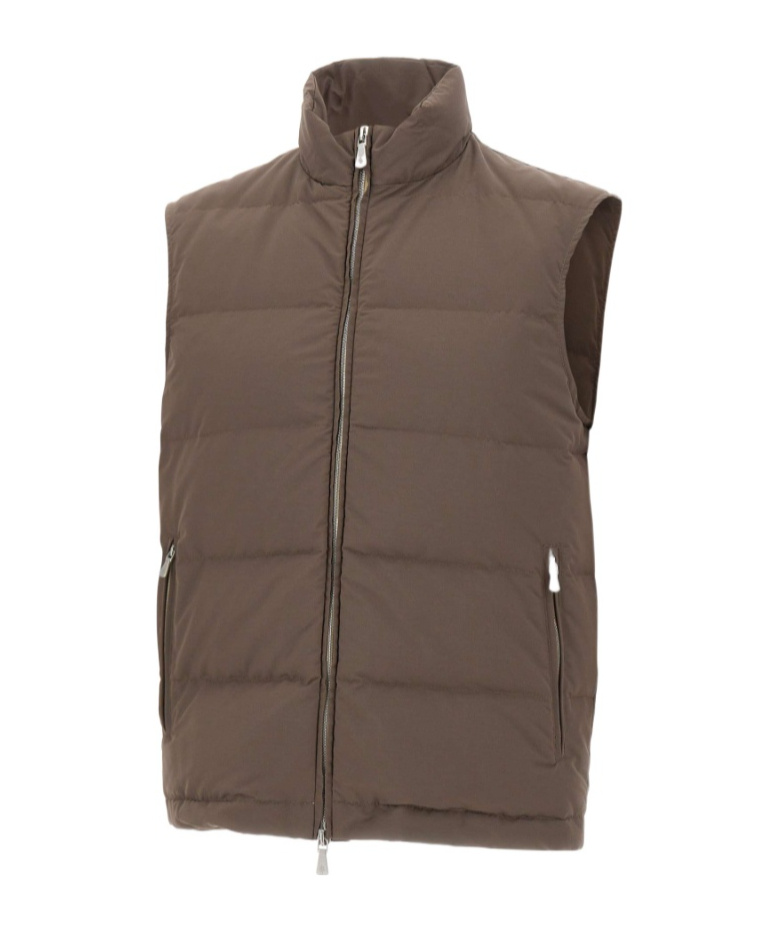 Eleventy High-neck Down Vest In Brown