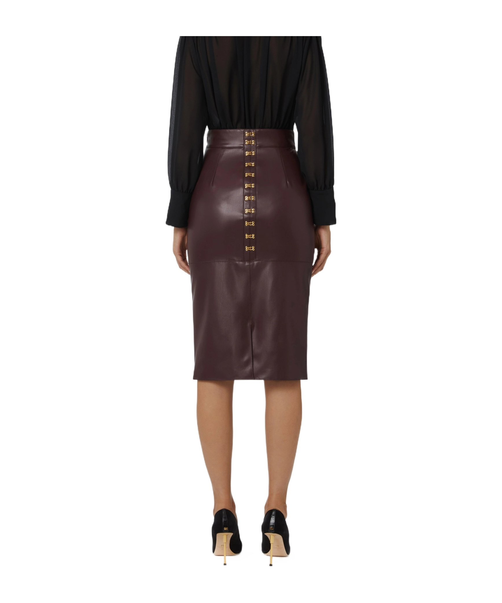 Elisabetta Franchi Pencil Skirt With Jewel Clasps In Burgundy