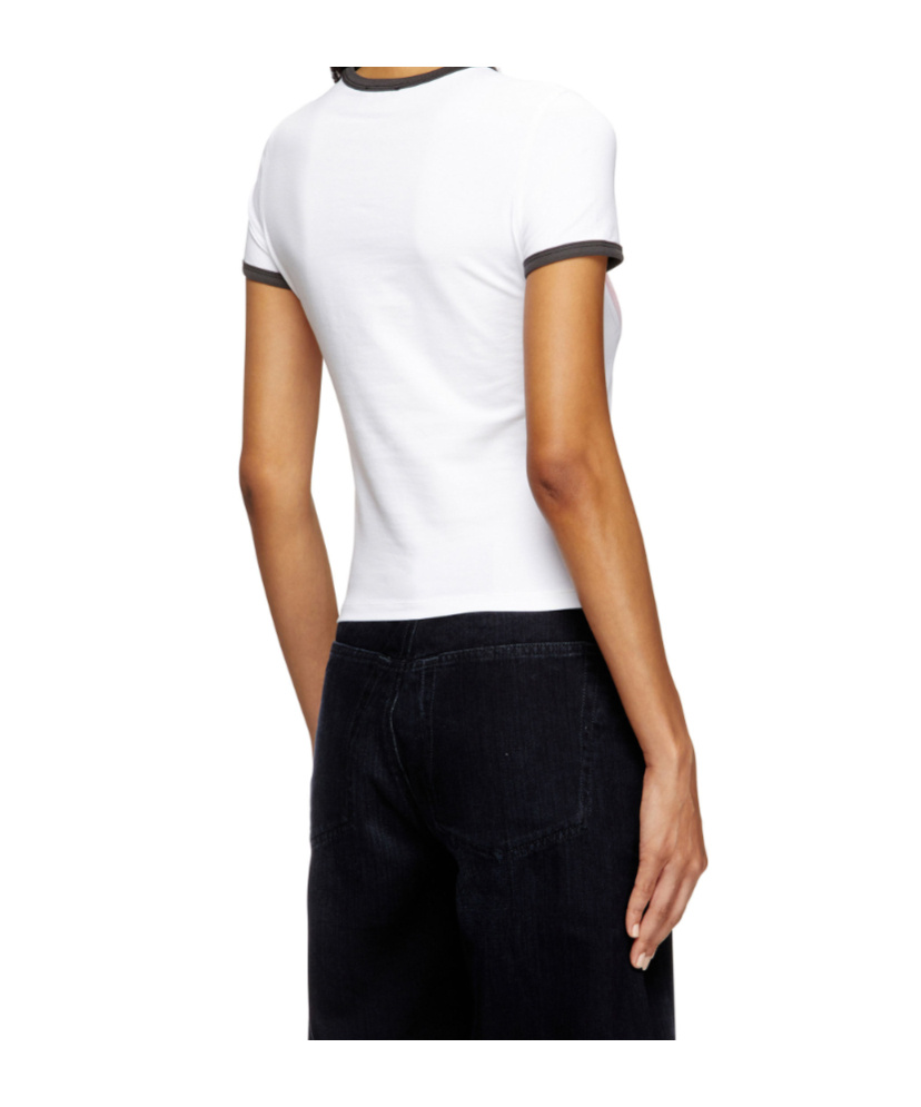 Diesel White Cotton T-shirt With Print And Contrasting Edges In White