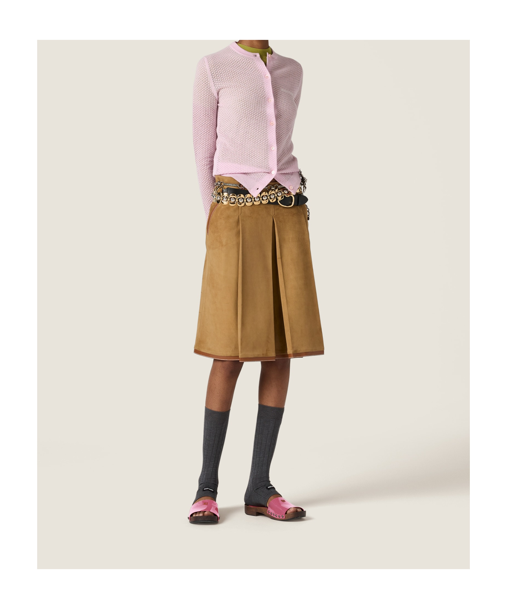 Miu Miu Cashmere Lacy Button-front Cardigan In Pink