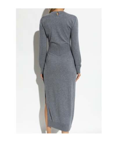 Givenchy Womens Medium Grey Side-slit Long-sleeve Cashmere Midi Jumper Dress Xs In Gray