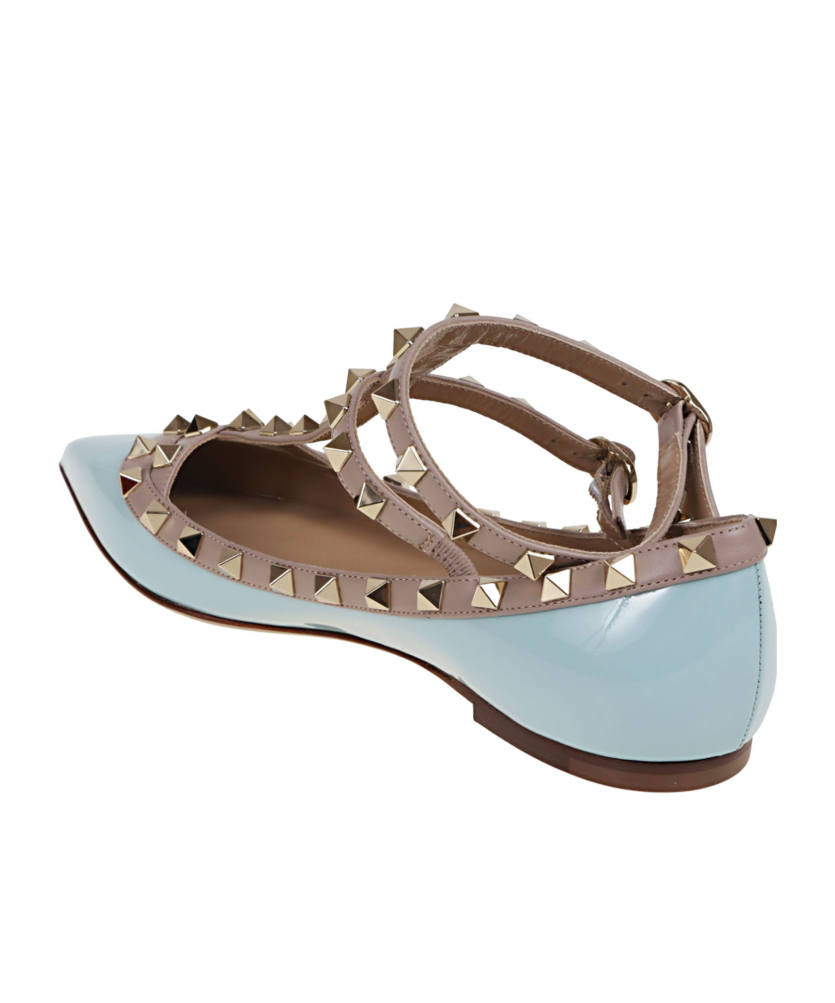 Shop Valentino Rockstud Patent-leather Ballet Flats In Multicolor