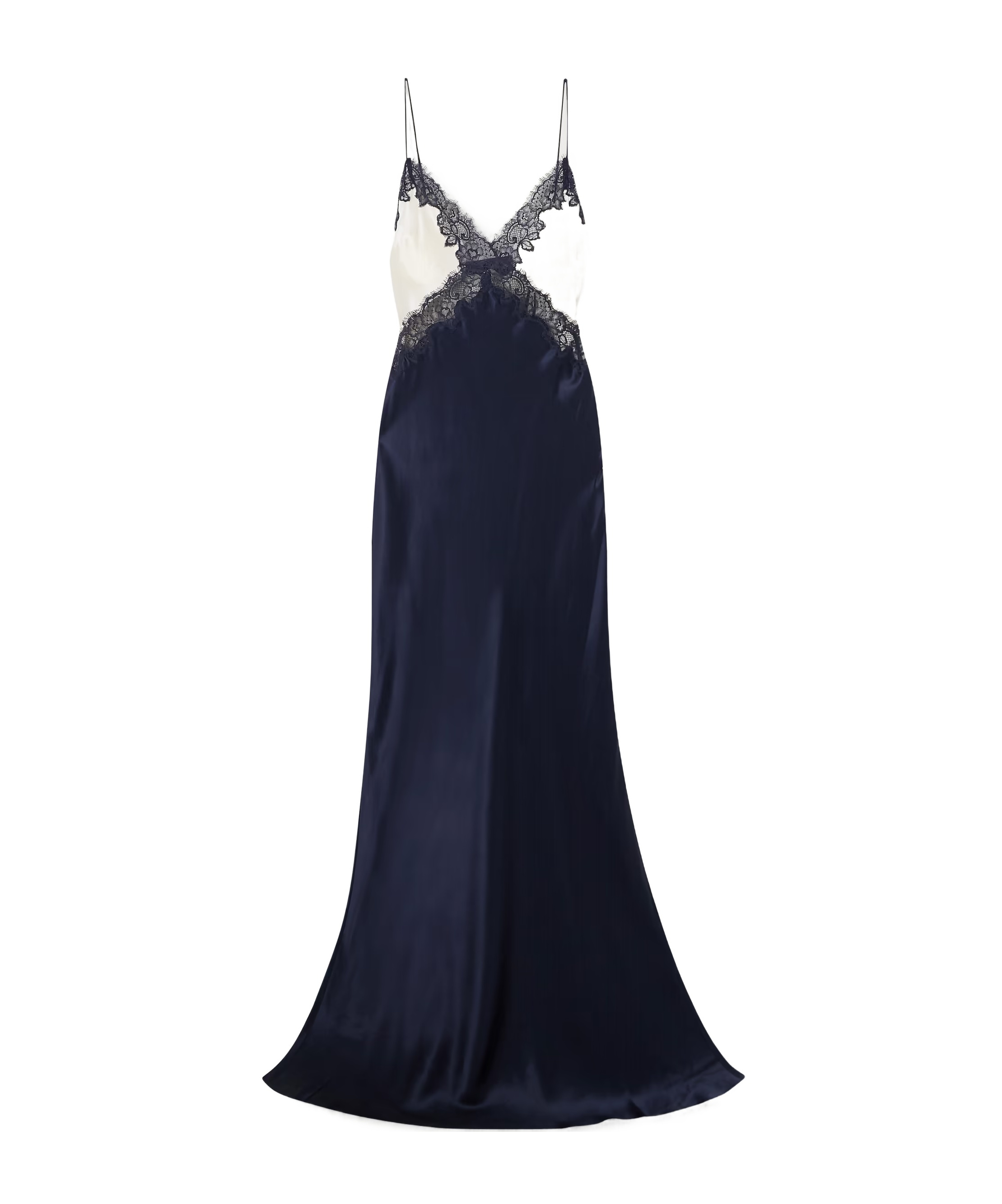 Rebecca Vallance Aumoe Lace-trimmed Silk-satin Gown In Black