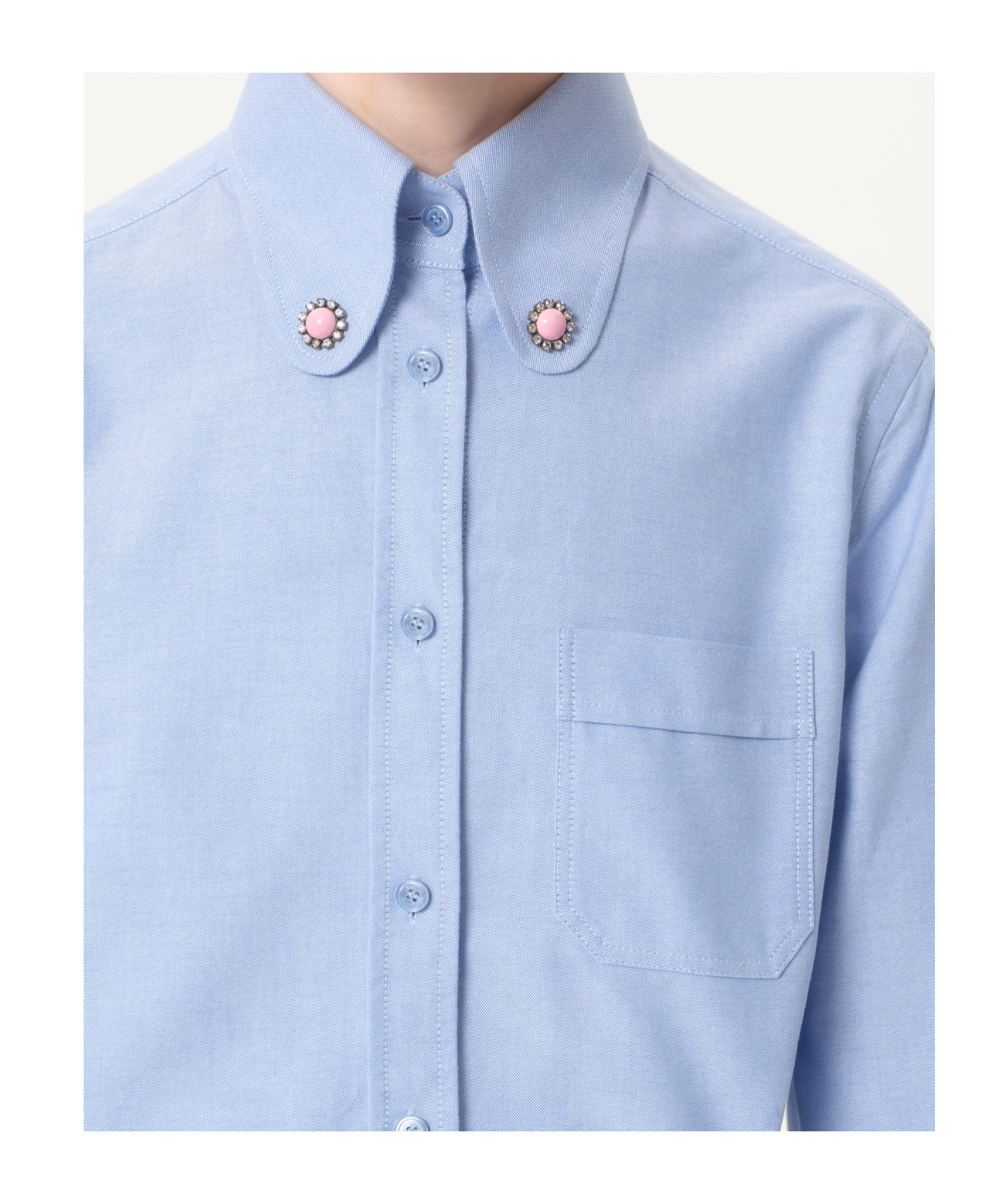 Valentino Light Blue Shirt With Jewelled Buttons In Blue