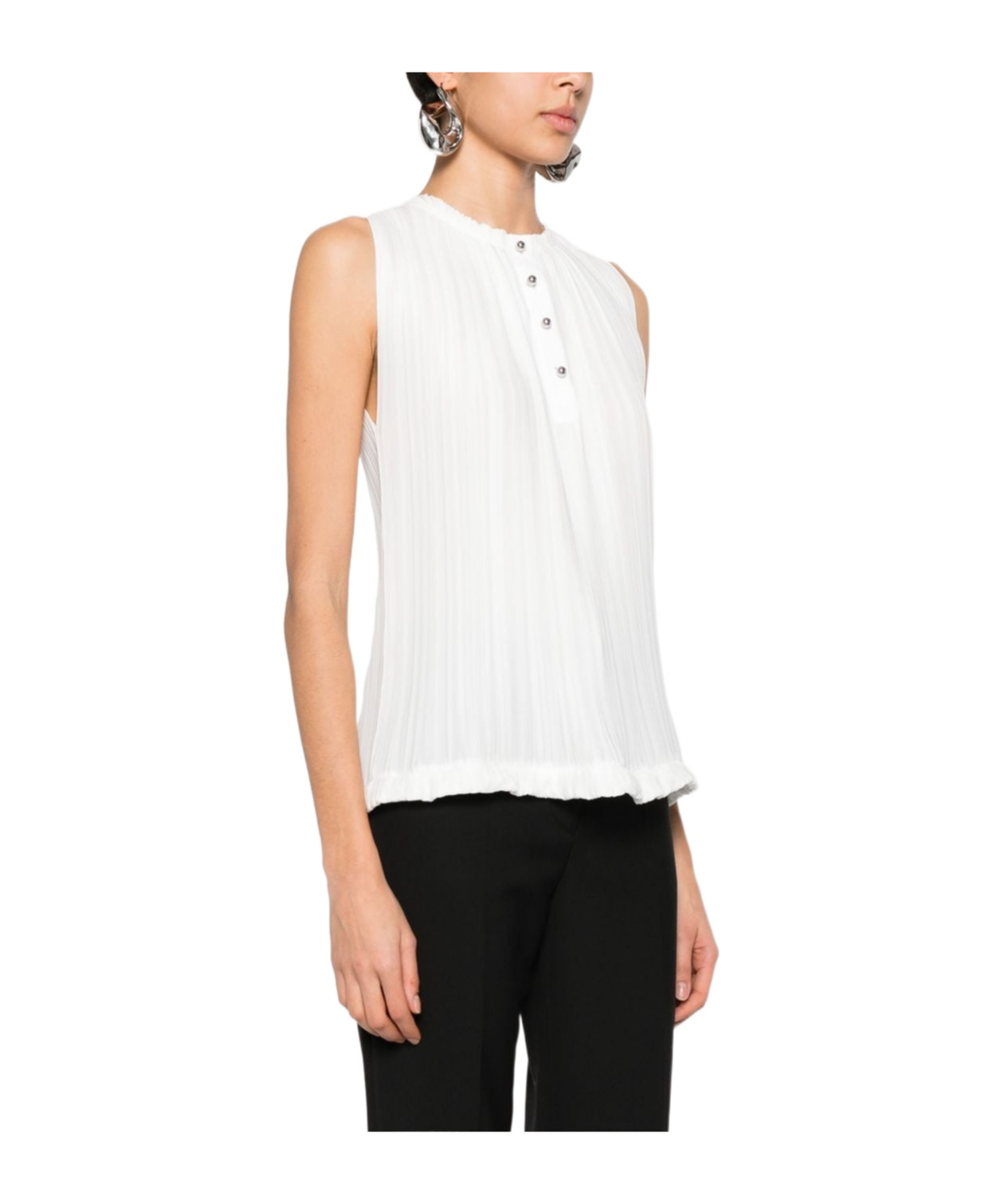 Lanvin Buttoned Crepe De Chine Sleeveless Top In White