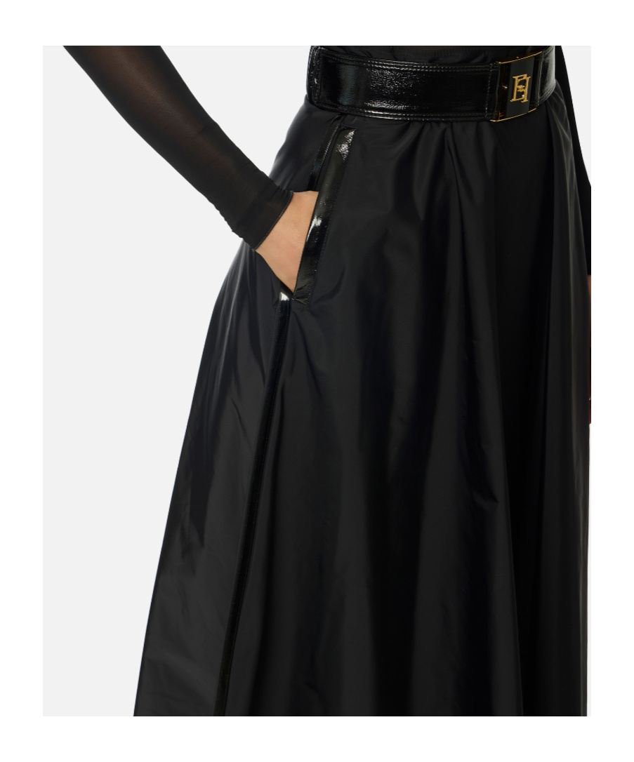 Elisabetta Franchi Skirt In Voile Fabric With Belt In Black