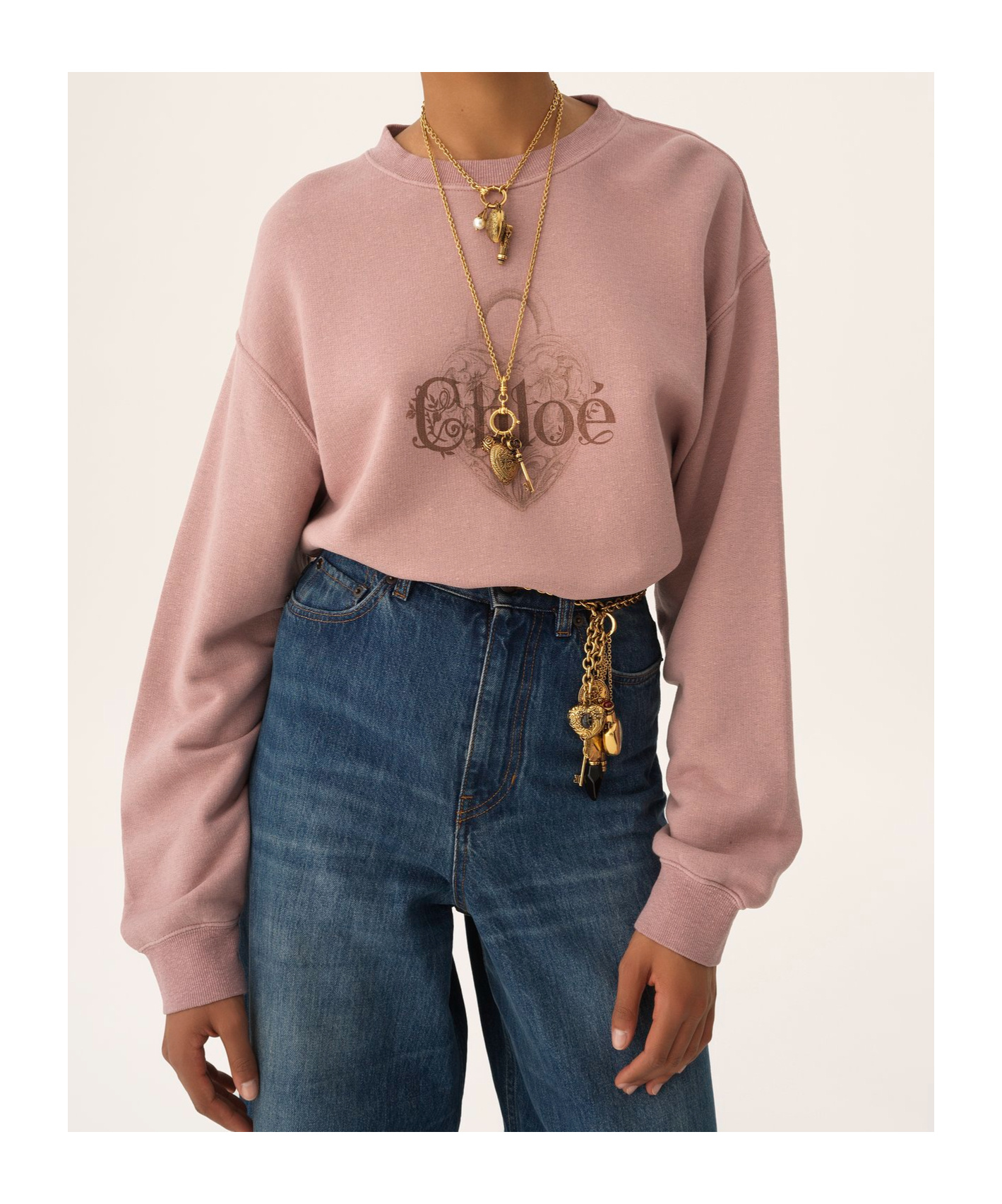 Chloé Oversized Logo Sweater In Chiné Fleece In Pink