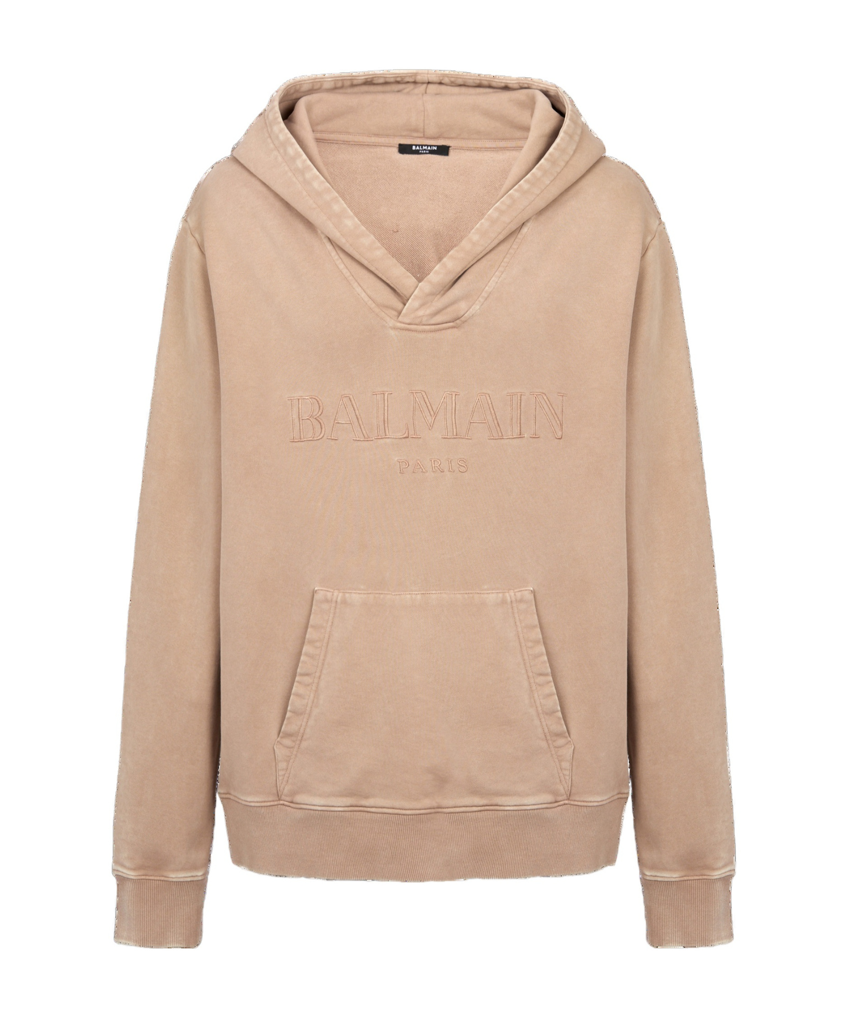 Balmain Logo-embroidered V-neck Cotton Hoodie In Nude