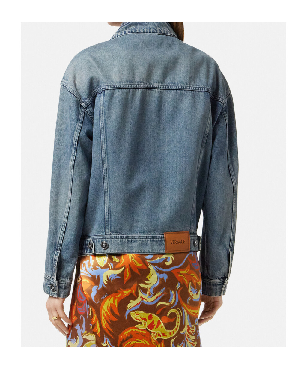 Versace Barocco Embossed Denim Jacket In Gray