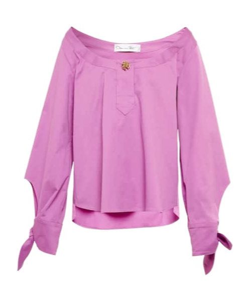 Oscar De La Renta Poplin Off-shoulder Blouse In Purple