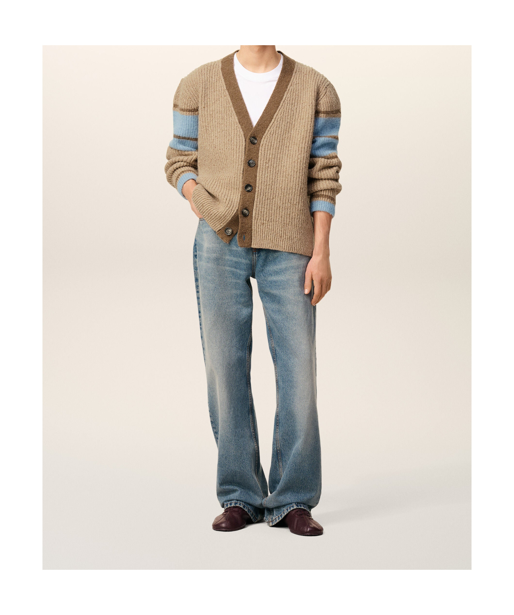Ami Alexandre Mattiussi Ami Paris Ami Striped Wool Cardigan In Brown