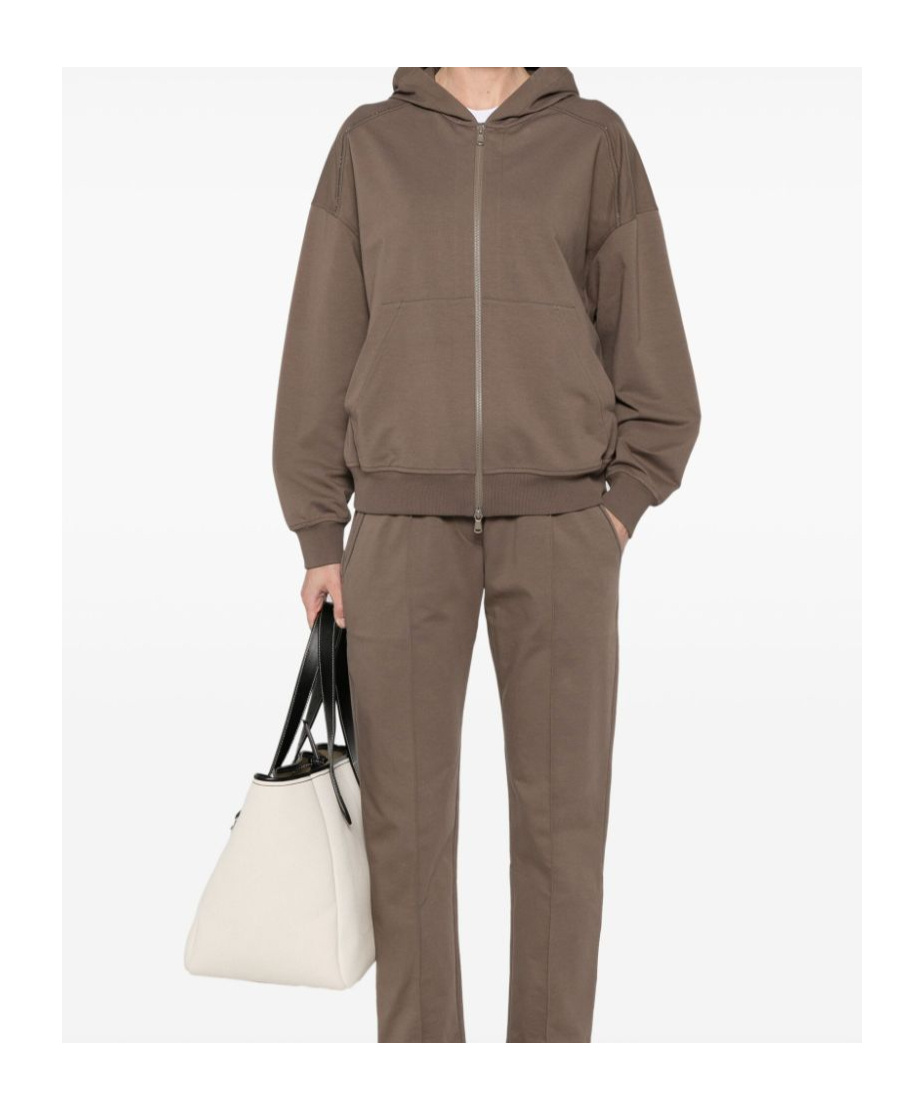 Brunello Cucinelli Zippered Cotton Hoodie With Kangaroo Pocket In Brown