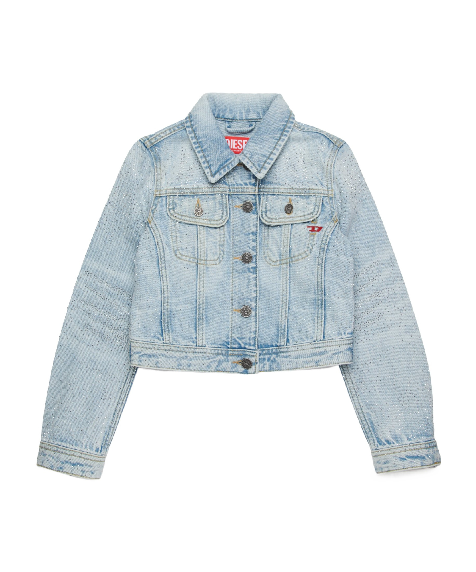 Diesel Rhinestone-embellished Denim Jacket In Green