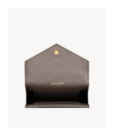 Saint Laurent Cassandre Matelassé Small Envelope Wallet In Quilted Lambskin In Gray