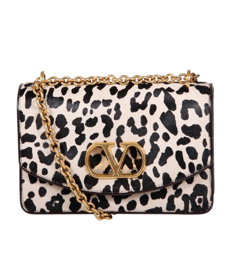 Valentino Vain Leopard-print Calf Hair Shoulder Bag In Black