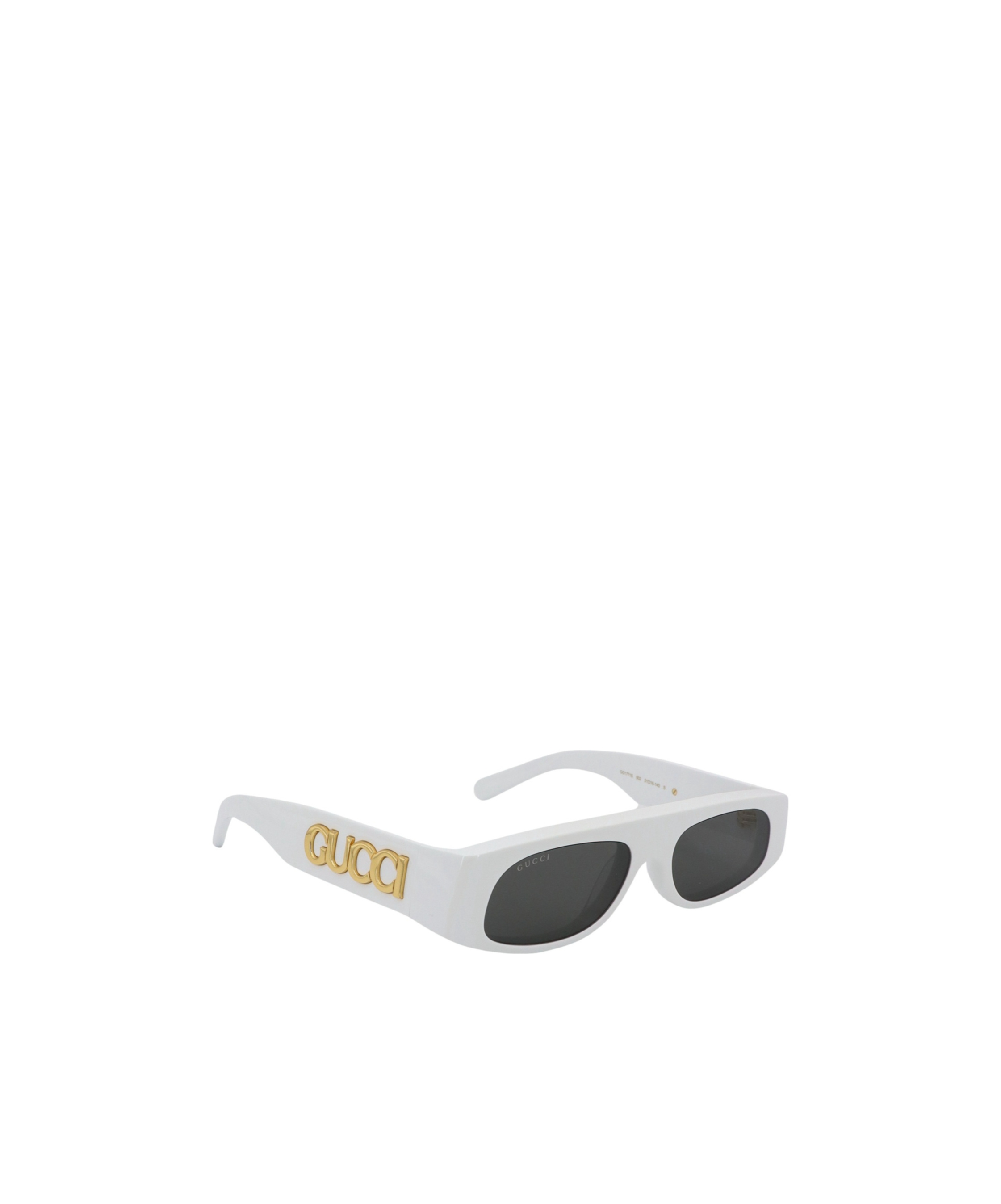 Gucci Rectangular Frame Sunglasses With Dark Rounded Lenses In White