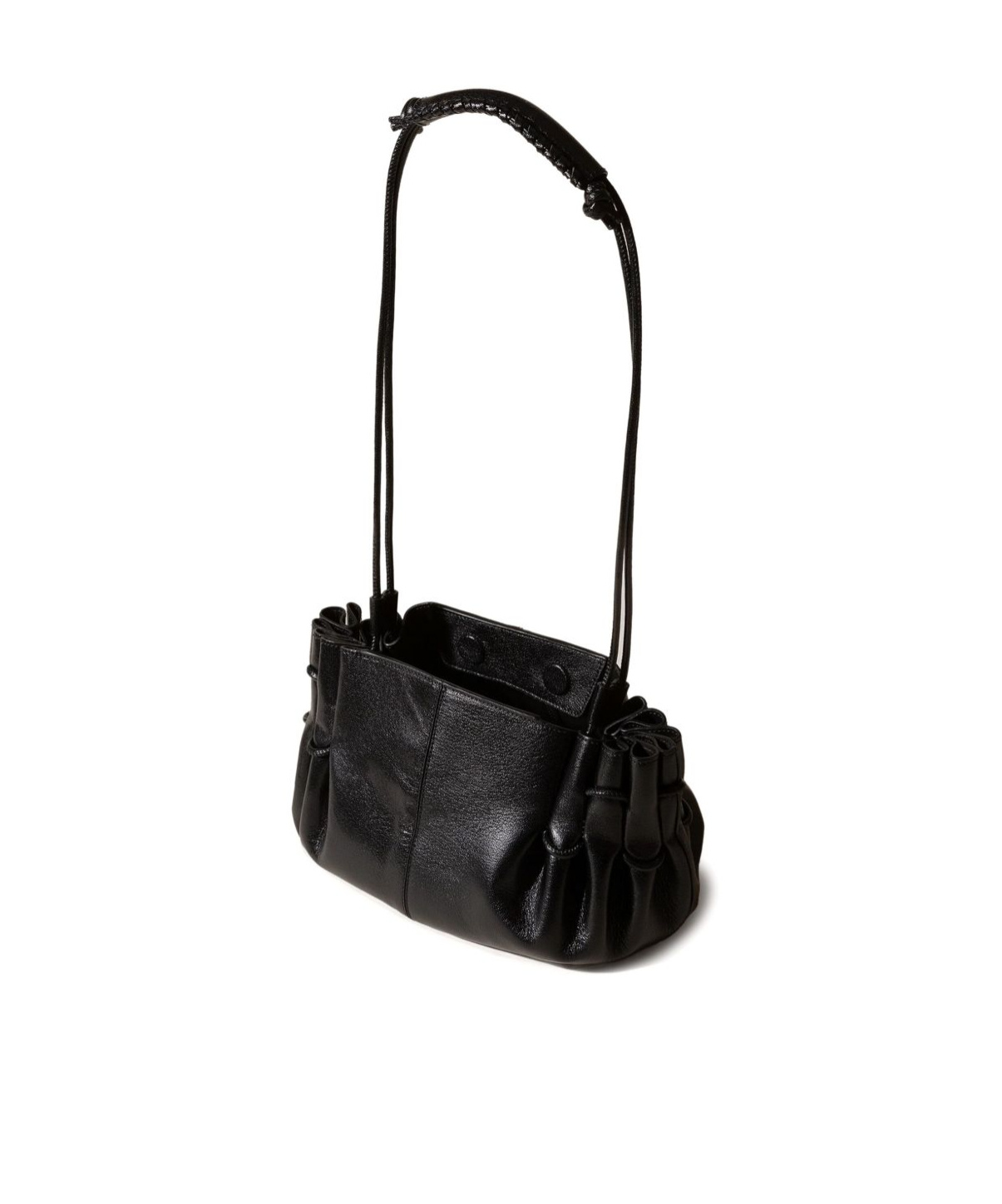 Hereu Leather Shoulder Bag With Knot And Pleat Detailing In Black