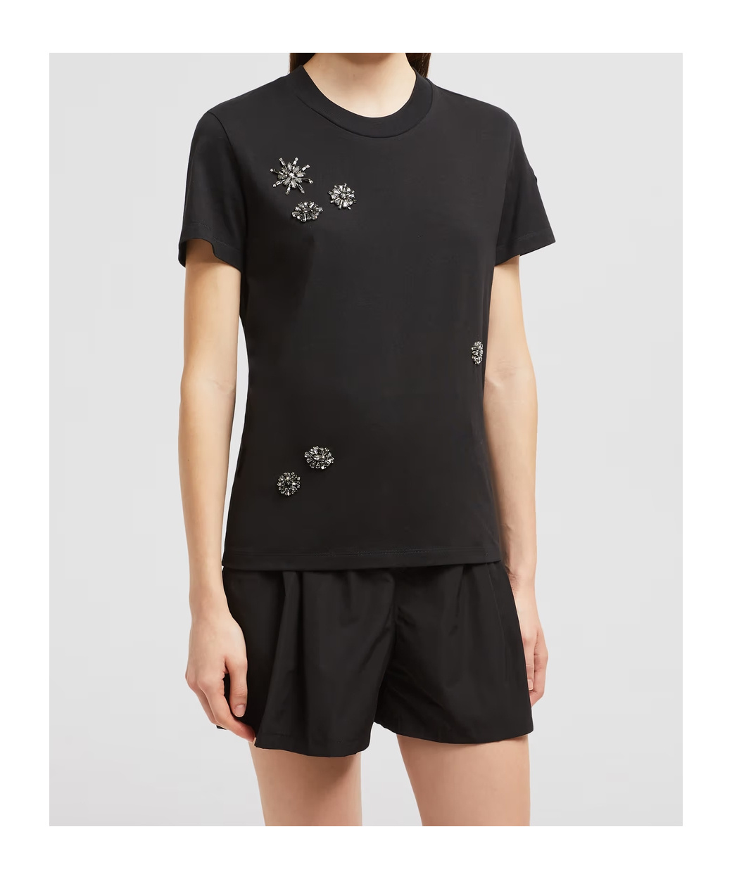 Moncler T-shirt En Coton À Fleurs En Cristaux In Black