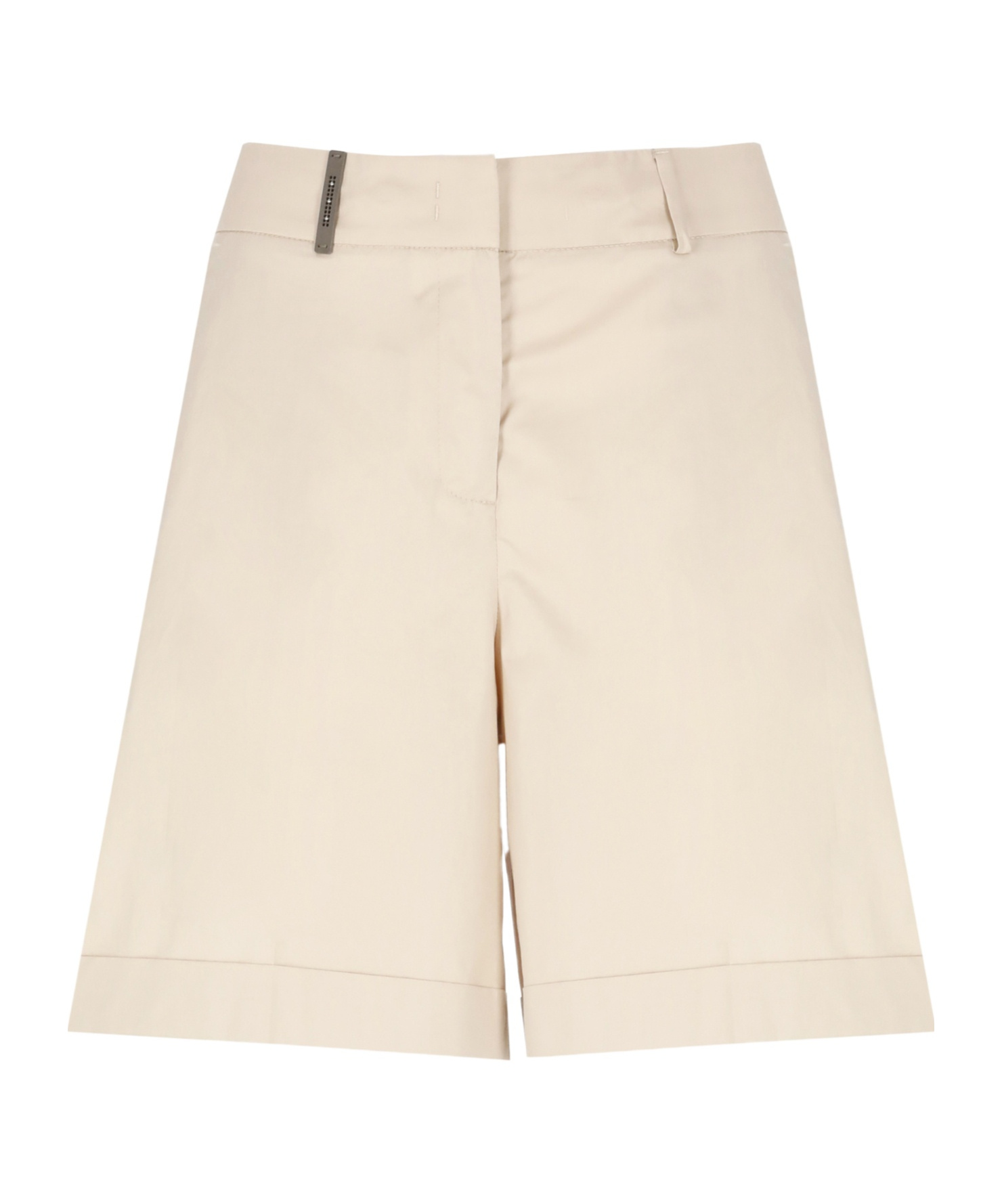 Peserico High Waist Cotton Shorts With Leather Detail In Neutral
