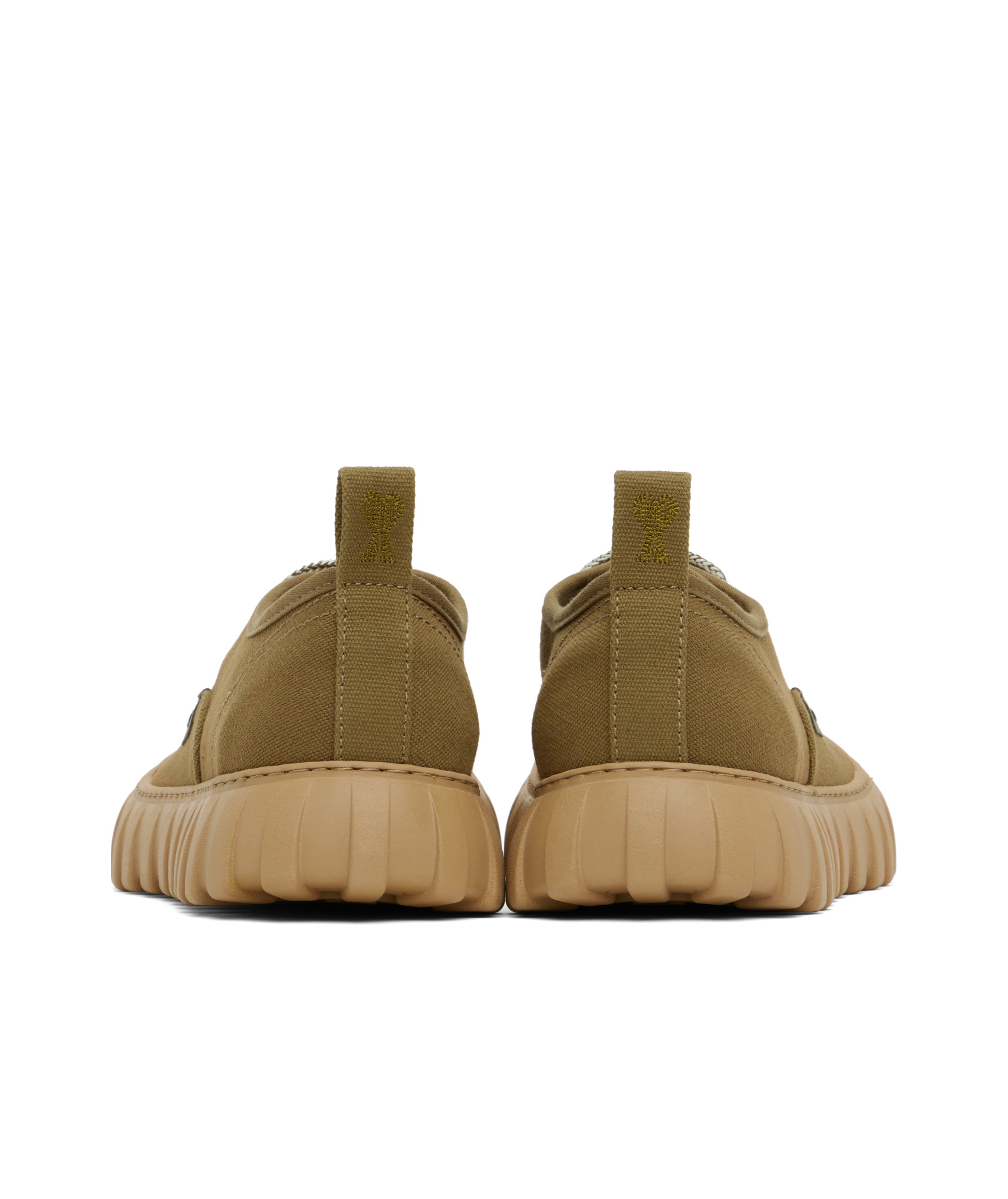 Ami Alexandre Mattiussi Khaki Cotton Low Top Tempo Canvas Sneakers In Green